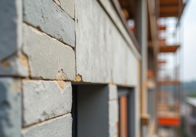 Close-up of a detailed architectural element on a construction project, showcasing textures