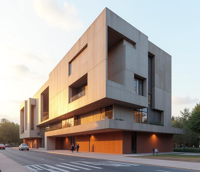 Modern cultural center with striking geometric patterns and unique facade cladding