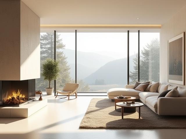 Contemporary residential interior with abundant natural light and minimalist design