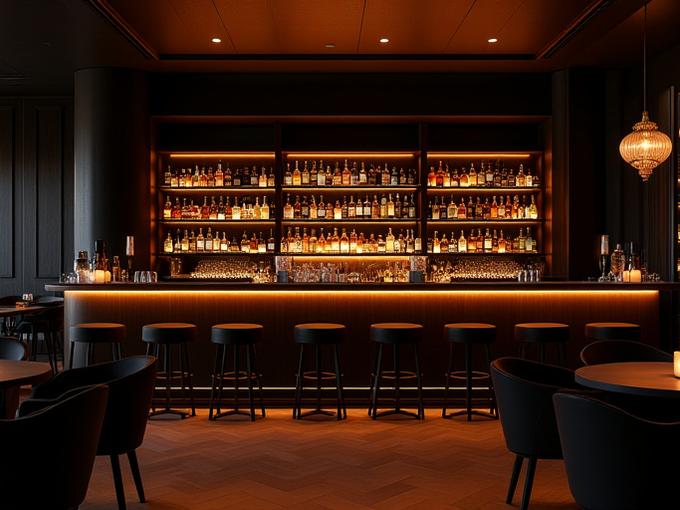 Stylish hotel bar with signature cocktails and ambient lighting