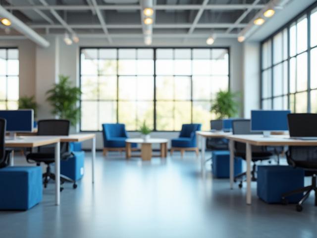 Modern coworking space with collaborative workstations and natural light