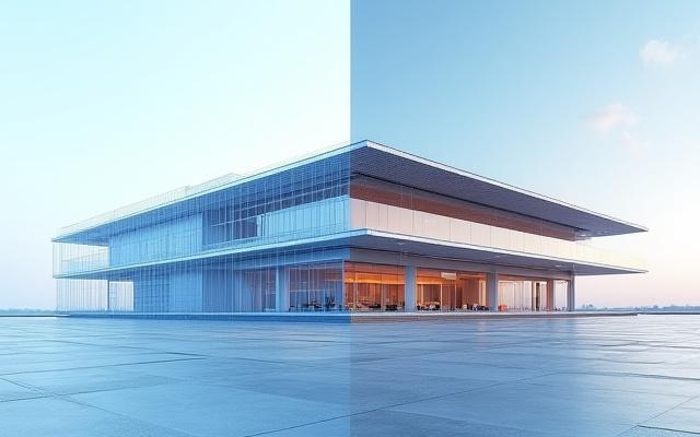 Photorealistic 3D rendering of an architectural design for a residential building.