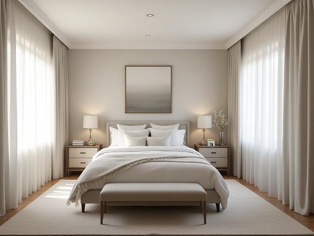 Before and after slider for a master bedroom, showing virtual staging.