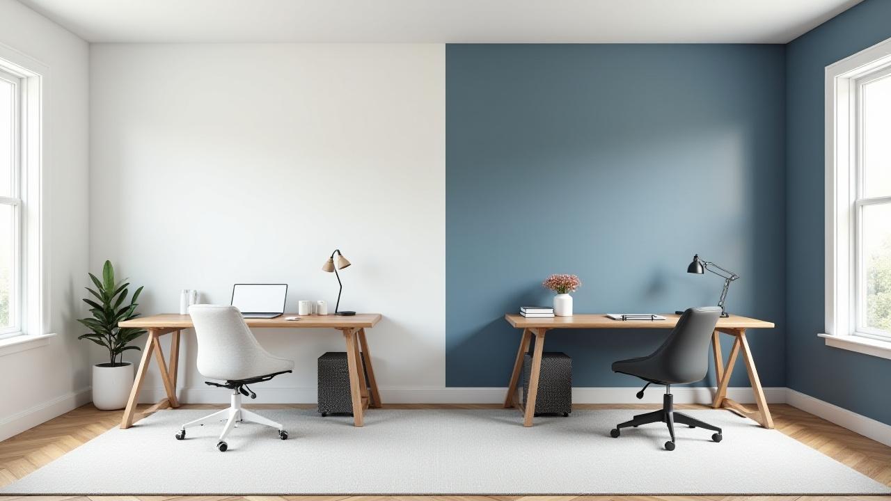 Before and after slider for a versatile flex space, showing virtual staging as a home office.