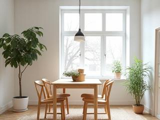 A bright, airy Scandinavian-inspired room with light wood, simple furniture, and natural textures.